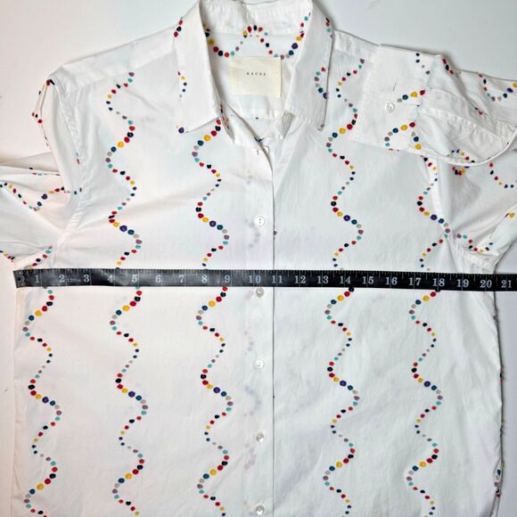 Xacus Mens Italian Button Up Shirt EU 46 White Multicolor Embroidered Wavy Dots - Picture 9 of 14
